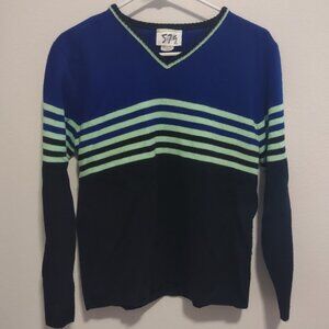 XS - Pullover Sweater in Bright Blue, Neon Green and Black